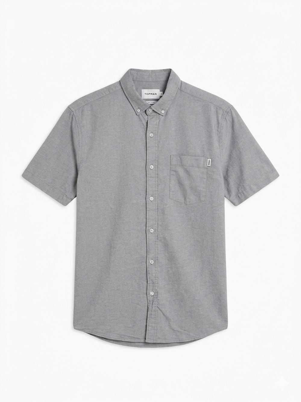 Topman Men’s Grey Short Sleeve Oxford Shirt L Slim Fit